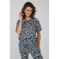 DIDI Long Loose Tee Short Sleeves Print Darkblue With Feathers Pr Talla: 34 | Camisetas de Seda Outlet | Mujer | Azul