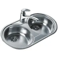 Teka DR 80 2C, Fregadero empotrable, Ovalado, Acero inoxidable, Acero inoxidable, 2 cubetas, Circular