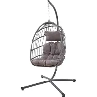 En.casa Silla colgante "Edeng" con estructura y cojín para 1 persona. Dimensiones: 196 x 110 x 95 cm. Color: gris