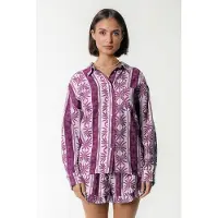 Colourful Rebel Talia Palm Dropped Shoulder Blouse Raspberry Wine Talla: M | Manga Larga Outlet | Mujer | Rosa
