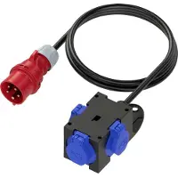 Pce Distribuidor móvil de plástico , sin protección, con 3 enchufes Schuko, cable de 1,5 metros, conector CEE de 16A, 1 unidad.