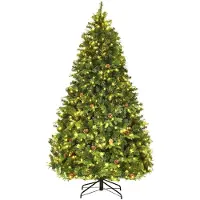 Costway , árbol de Navidad artificial LED de 225 cm, con sistema plegable y soporte de metal. Árbol de abeto decorado, ideal para Navidad, perfecto para hogares, oficinas, tiendas y hoteles