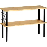 Kesper Estante de bambú para cocina – 2 niveles – 55 x 20 x 38 cm – Estructura de metal negro – Incluye ganchos de rejilla y rejilla de alambre para utensilios de cocina – 58809