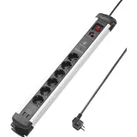 Sygonix SY-4538280: Regleta de enchufes con protección contra sobretensiones, 6 enchufes, color y plateado, con toma de tierra, 1 unidad.