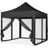 Vonroc Carpa para Fiestas Pop-Up - 3x3 m | Set incl. Mosquitera Paredes Laterales - Negro