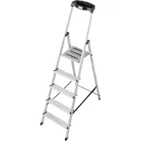 Krause Escalera de pie 126337, escalera de aluminio para uso en interiores, con 5 escalones