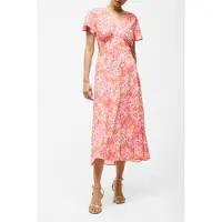 French Connection Cass Button Dress Persimmon Multi Talla: 12 | Vestidos Midi Outlet | Mujer | Naranja