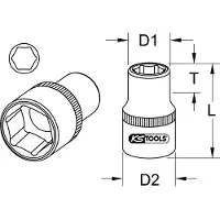Ks Tools Llave de vaso hexagonal, corta, de 44 mm