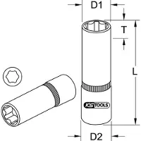 Ks Tools Llave hexagonal de 1/4" CHROMEplus, larga, de 11/32"