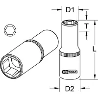 Ks Tools Llave de vaso hexagonal, de 3/8", larga, de 11 mm