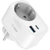 Sign Adaptador de corriente de 20W con enchufe y puertos USB - blanco