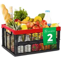 Novaliv : Cajas plegables, estables. 2 unidades de 30 litros, rojas y negras. Cestas, cajas de compra, set de cajas plegables, cajas de transporte, cestas de almacenamiento, cestas para la cocina