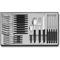 Victorinox Swiss Modern 6.9093.12W.24, Set de cubiertos de 24 piezas con cuchillo para carne, negro