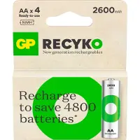 GP NiMH ReCyko AA 2600mAh 1.2V recargable, 4 piezas