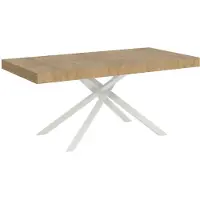 Ityhome - Mesa auxiliar extensible, 180/440 x 90 cm, modelo Karida, con patas blancas y acabado en roble natural