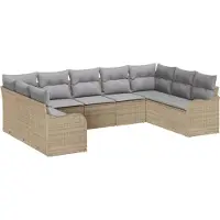 vidaXL Juego de sofás de jardín, 9 piezas. Ratán sintético beige y gris claro