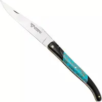 Laguiole En Aubrac Ebony, Turquoise Gold Inlay, Handcarved Brass Plates, navaja, 12 cm