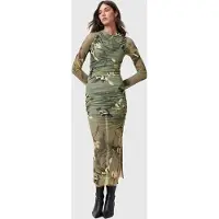 AllSaints Hanako Mesh Dress Emerge Olive Green Talla: 12 | Vestidos Midi Outlet | Mujer | Verde