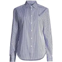 Ralph Lauren para mujer. 211891379001 Camisa de algodón con rayas Slim Fit azul (36), Beige, Casual, Clásico, Manga larga, Polo Ralph L
