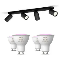 Philips Hue Pack: X4 Focos Pongee (negro) + 4 Bombillas Gu10 Rgb