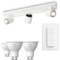 Philips Hue Pack: X3 Focos Runner (blanco) + 3 Bombillas Gu10 Luz Blanca Cálida + Mando