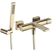 Laveo | Batería de pared para grifo - Acabado dorado cepillado - Juego de ducha - Cartucho cerámico - Grifo para baño