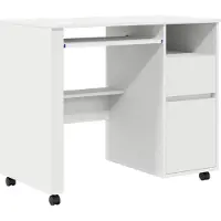 vidaXL : Mesa con ruedas, color blanco, fabricada en material de madera, dimensiones 91 x 50 x 77 cm