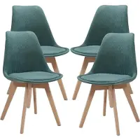 En.casa Juego de 4 sillas de comedor "Fläten", tapizadas en tela de color verde oscuro