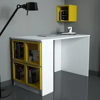 Skye Decor , Caja - Blanco, Amarillo, Escritorio, Blanco, 100% tablero de partículas melaminado, 120 x 65 x 75 cm