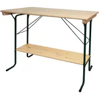 Mendler Mesa plegable HWC-L67, mesa para jardín, mesa de cerveza, mesa para pabellón, mesa para camping, plegable, de metal, pino y madera, 110x125x70 cm, con certificación
