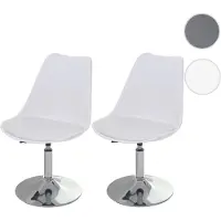 Mendler Conjunto de 2 sillas giratorias Malmö T501, sillas para cocina, con altura ajustable, tapizadas en imitación cuero, color blanco, base cromada