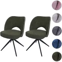 Mendler Juego de 2 sillas de comedor HWC-N72, silla de cocina tapizada, giratoria con retorno automático, tela/textil (420g/m²), color verde