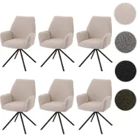 Mendler Juego de 6 sillas de comedor HWC-G67, sillas para cocina con reposabrazos, giratorias, con ajuste automático de posición, tapizadas en tela bouclé MVG, color crema
