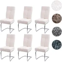 Mendler Juego de 6 sillas de comedor HWC-G56, sillas para cocina, tipo silla libre, con respaldo, estructura de metal, tapizado en tela/textil tipo chenille, color crema