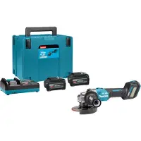 Makita Amoladora angular inalámbrica de 40 V, modelo GA023GU201, incluye 2 baterías XGT de 4 Ah, cargador rápido, accesorios y maletín MAKPAC