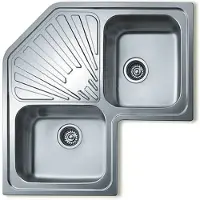 Teka Angular 2C, lavabo de encimera, angular, metal, acero inoxidable, 2 cubetas, cuadrado