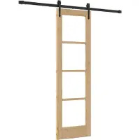 vidaXL Puerta corredera de 61 x 198,5 cm, fabricada en madera maciza de pino y con panel de vidrio, color natural
