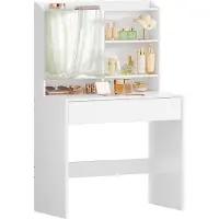 Vasagle Mesa de maquillaje , con espejo, estantes ajustables, ancho de 70 cm, color blanco