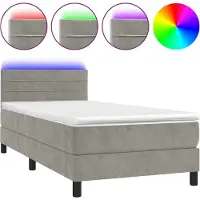 Syfax Cama box spring colchón y LED terciopelo gris claro 100x200 cm