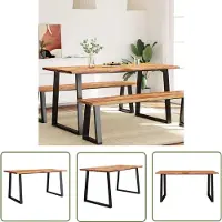 The Living Store Mesa de comedor "Living Store" con borde de madera, 160x80x75 cm, fabricada en madera maciza de acacia