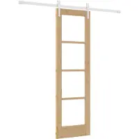 vidaXL Puerta corredera de 61 x 198,5 cm, fabricada en madera maciza de pino y con panel de vidrio, color natural