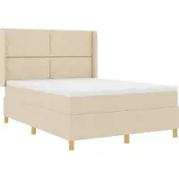 vidaXL Cama con somier y luces LED integradas, color crema, 140 x 200 cm, tapizada en tela