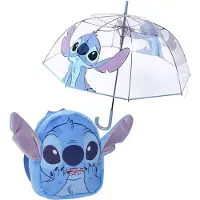 Cerda Stitch Set De Mochila De Guardería De Peluche Y Paraguas Transparente A Prueba De Viento Con Apertura Manual Y Alta Resistencia Al Viento Stitch