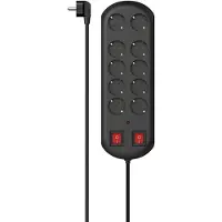Hama 223164: regleta de enchufes de 10 tomas con protección contra sobretensiones, 2,0 metros, color negro