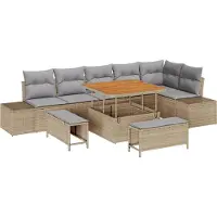 vidaXL Juego de sofás de jardín, 9 piezas, color beige, tejido de polirratán