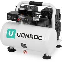 Vonroc Compresor de aire silencioso - 57,5dB | 6 Lt - Sin aceite - 750W - Blanco