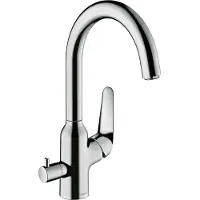 Hansgrohe Grifo para lavaplatos, DN 15, con válvula de cierre para electrodomésticos, acabado cromado, caño giratorio de 220 mm, con válvula de retención