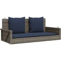 vidaXL Banco columpio con cojín, color gris, 119x56x48 cm, tejido de polirratán