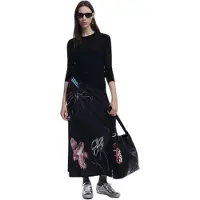 Desigual , Vestido 2 en 1 trazos, Poliester, Negro, L