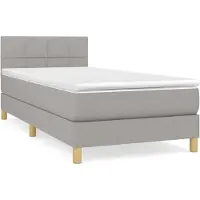 Syfax Cama box spring con colchón tela gris claro 90x190 cm